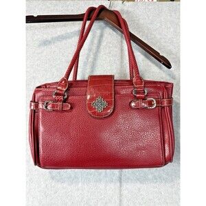 Vintage Suncity Red Leather Bag with Silver Charm Multiple Pockets, Leather